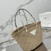 Prada Woven Palm And Leather Tote