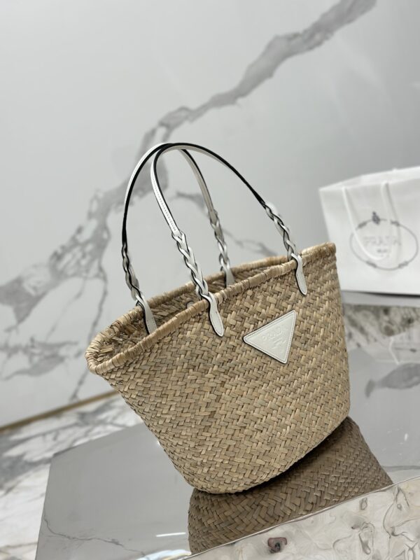 Prada Woven Palm And Leather Tote