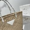 Prada Woven Palm And Leather Tote