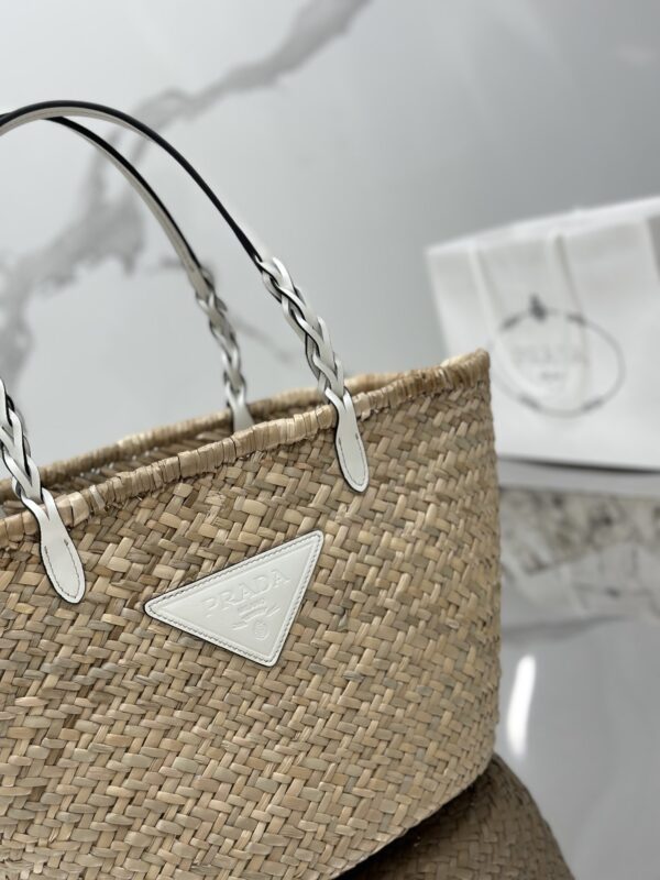 Prada Woven Palm And Leather Tote