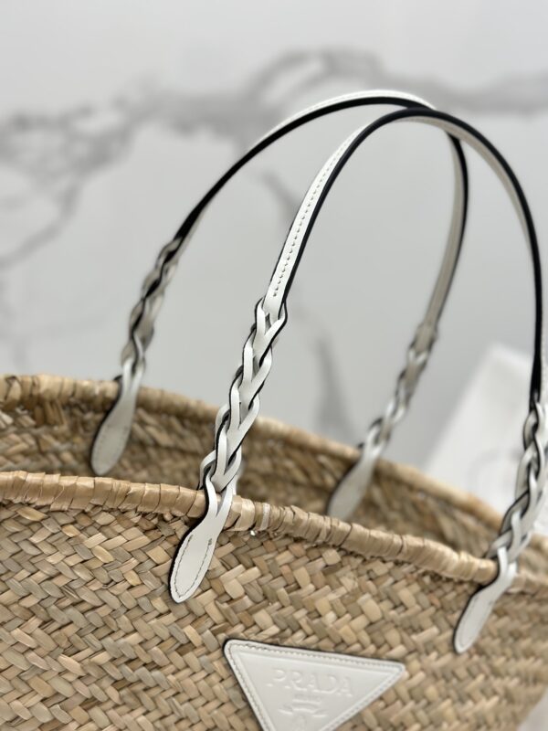 Prada Woven Palm And Leather Tote