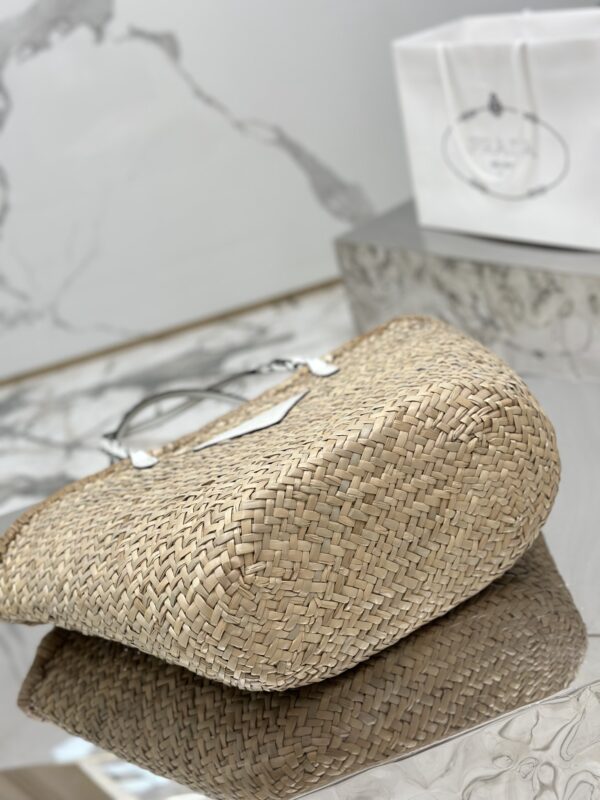 Prada Woven Palm And Leather Tote