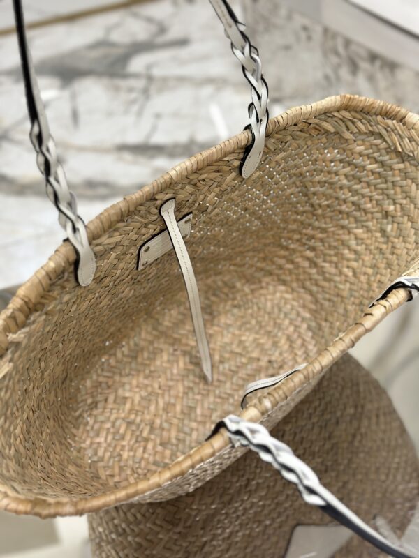 Prada Woven Palm And Leather Tote