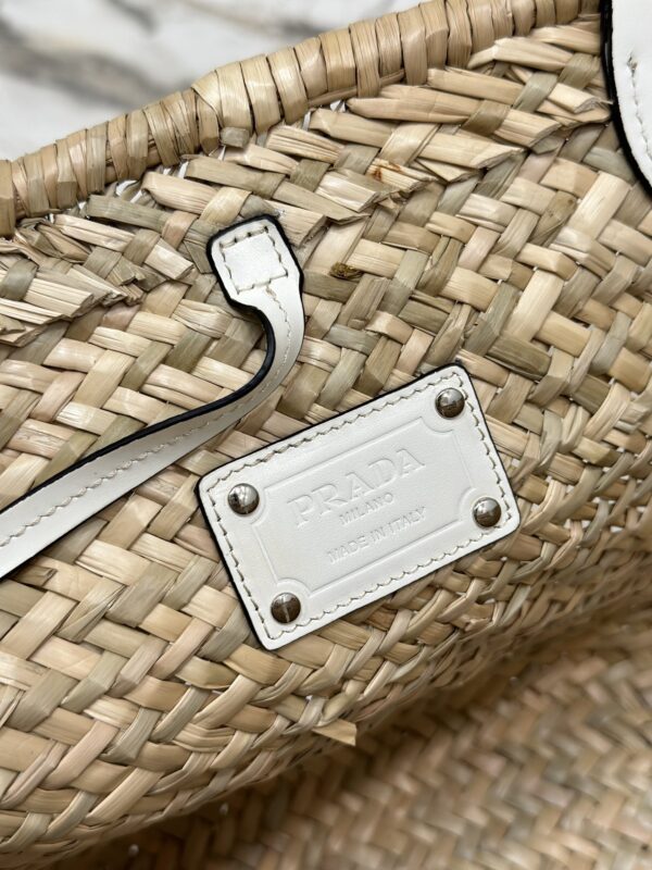 Prada Woven Palm And Leather Tote