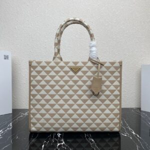Large Prada Symbole embroidered fabric handbag