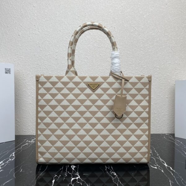 Large Prada Symbole embroidered fabric handbag