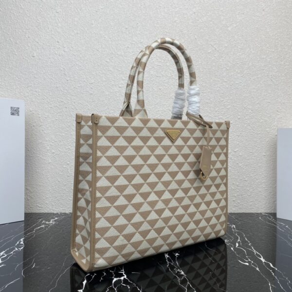 Large Prada Symbole embroidered fabric handbag