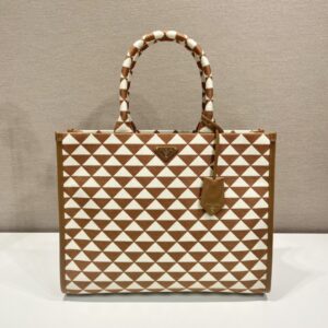 Large Prada Symbole embroidered fabric handbag