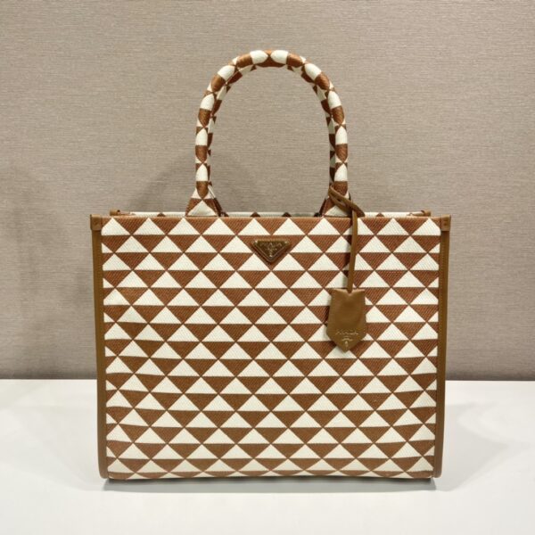 Large Prada Symbole embroidered fabric handbag
