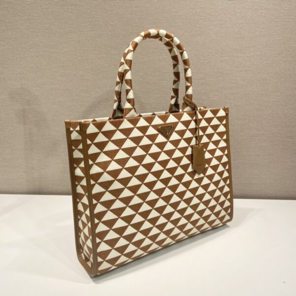 Large Prada Symbole embroidered fabric handbag