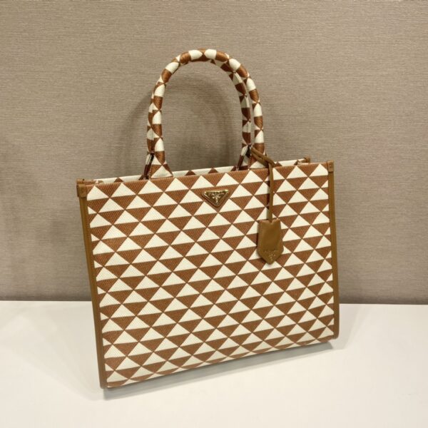Large Prada Symbole embroidered fabric handbag
