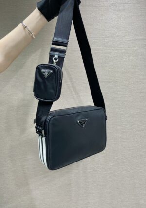 Prada Black Re-nylon And Saffiano Camera Bag