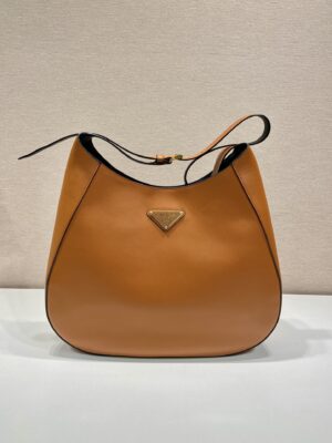 Prada Large Leather Shoulder Bag With Topstitching