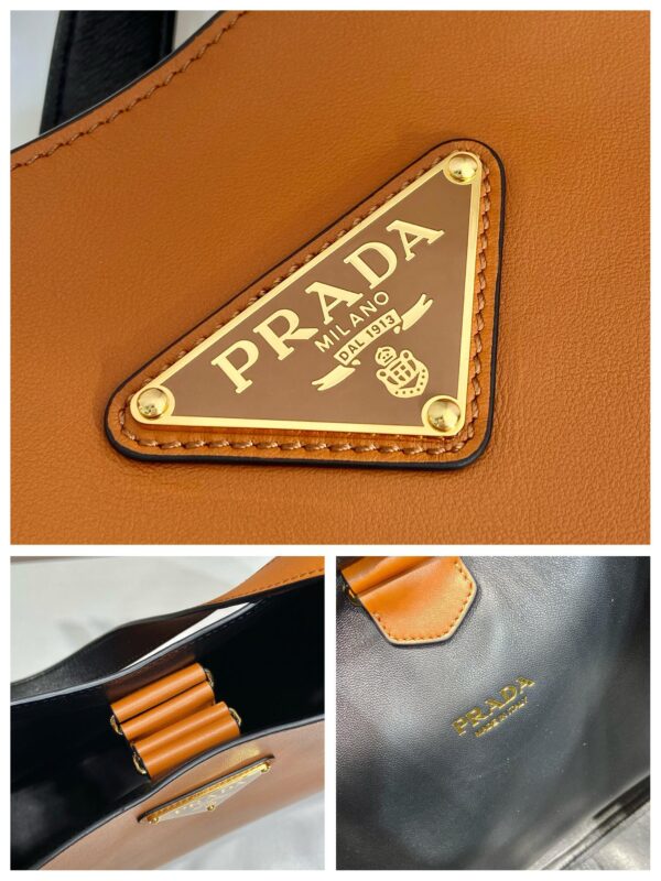 Prada Large Leather Shoulder Bag With Topstitching