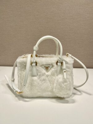 Prada Galleria Saffiano Shearling Top-Handle Bag