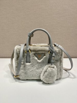 Prada Galleria Saffiano Shearling Top-Handle Bag
