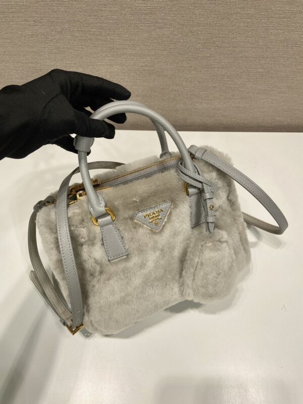 Prada Galleria Saffiano Shearling Top-Handle Bag
