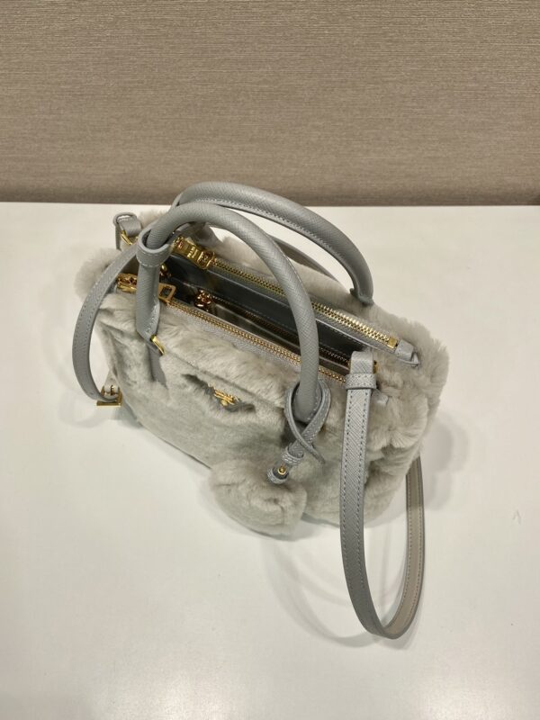 Prada Galleria Saffiano Shearling Top-Handle Bag
