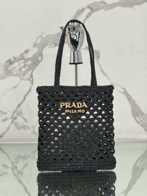 Prada Woven fabric crochet tote bag