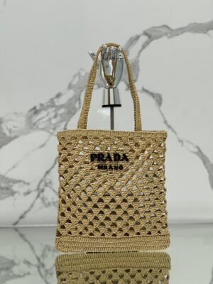 Prada Woven fabric crochet tote bag