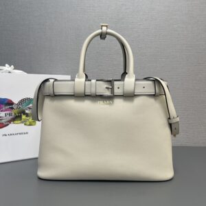 Prada Buckle medium leather handbag with double belt