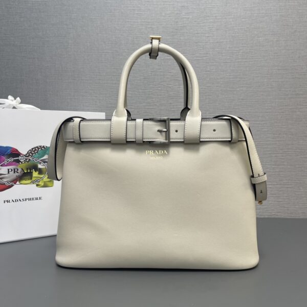 Prada Buckle medium leather handbag with double belt