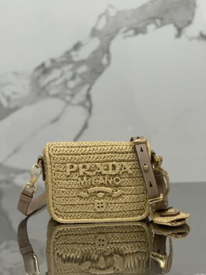 Prada Crochet and leather shoulder bag with flap